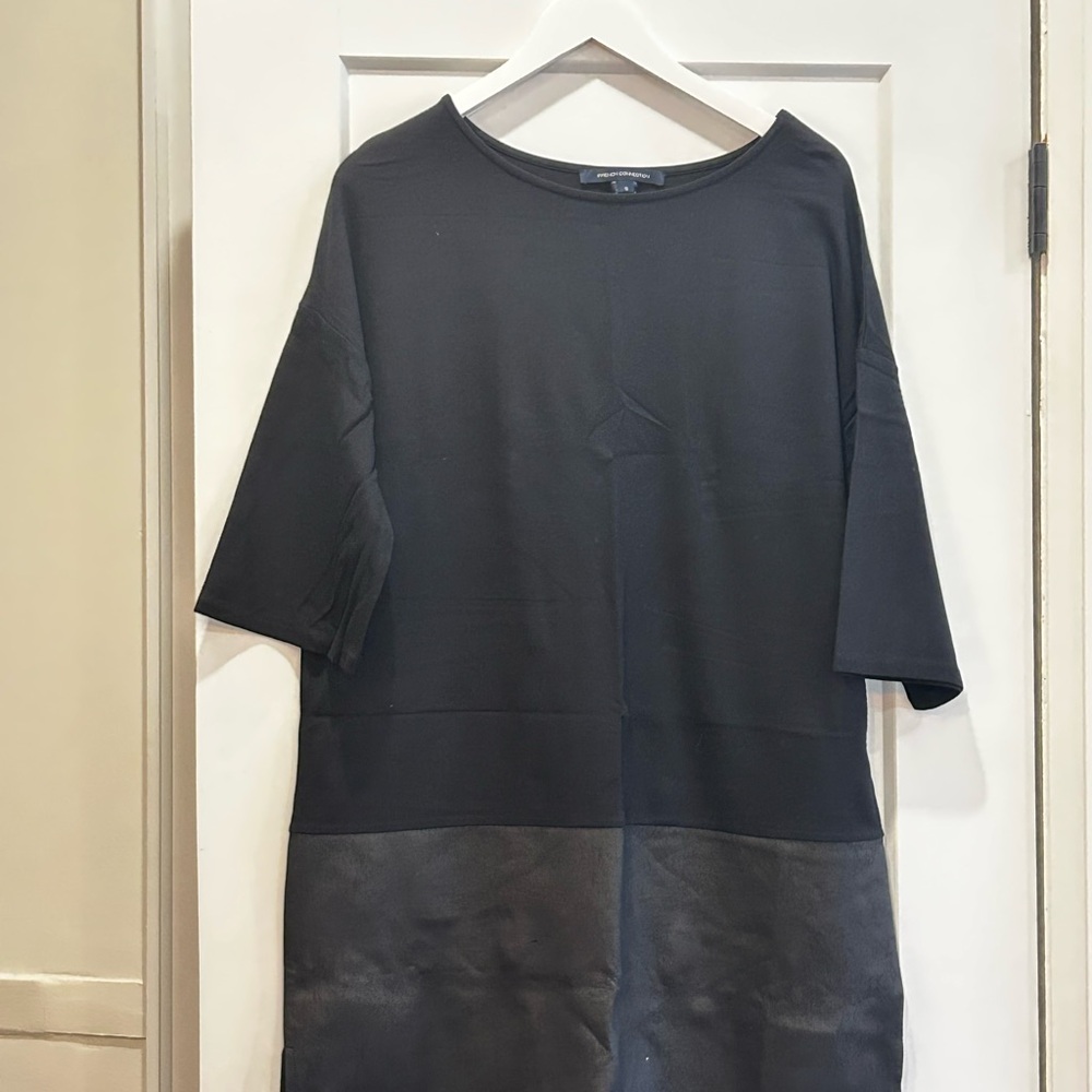 Black Short Sleeve Shirt Midi Dress with Relaxed Fit